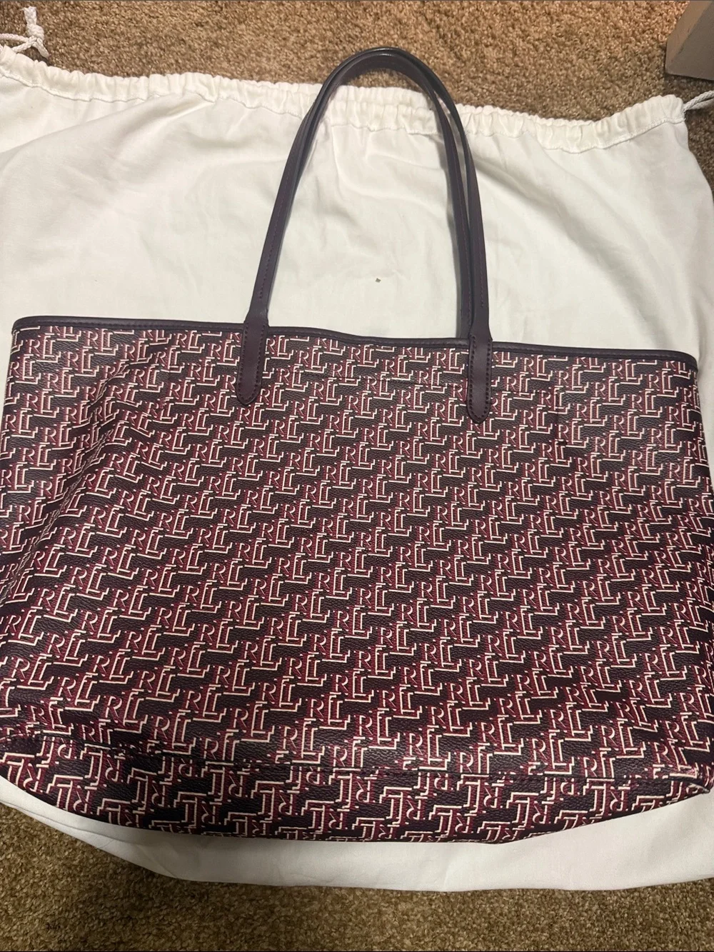 Polo by Ralph Lauren Burgundy Patterned Canvas Tote